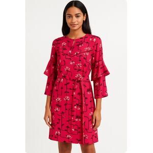 Ann Taylor Sz 4 Hot Pink Dress Floral Flowy Feminine Lined Work Church Modest